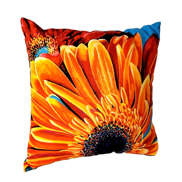 Vibrant Carolee Vitaletti Sunflower Decorative Pillow 16x16 Orange Yellow White - Picture 4 of 7